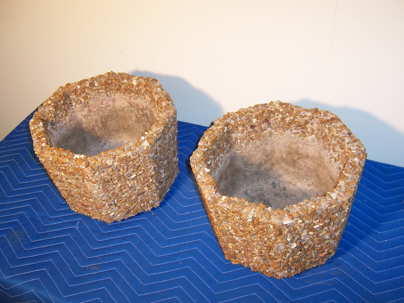 Vintage Exposed Aggregate Octagon Concrete Garden Planters Pair