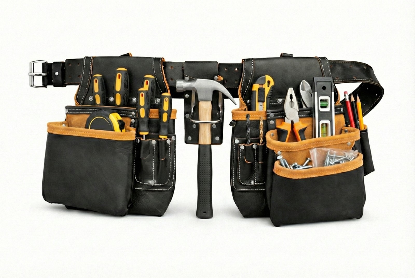 Full Grain Leather tool belts for men, Heavy-duty Carpenter Tool Rig organizer