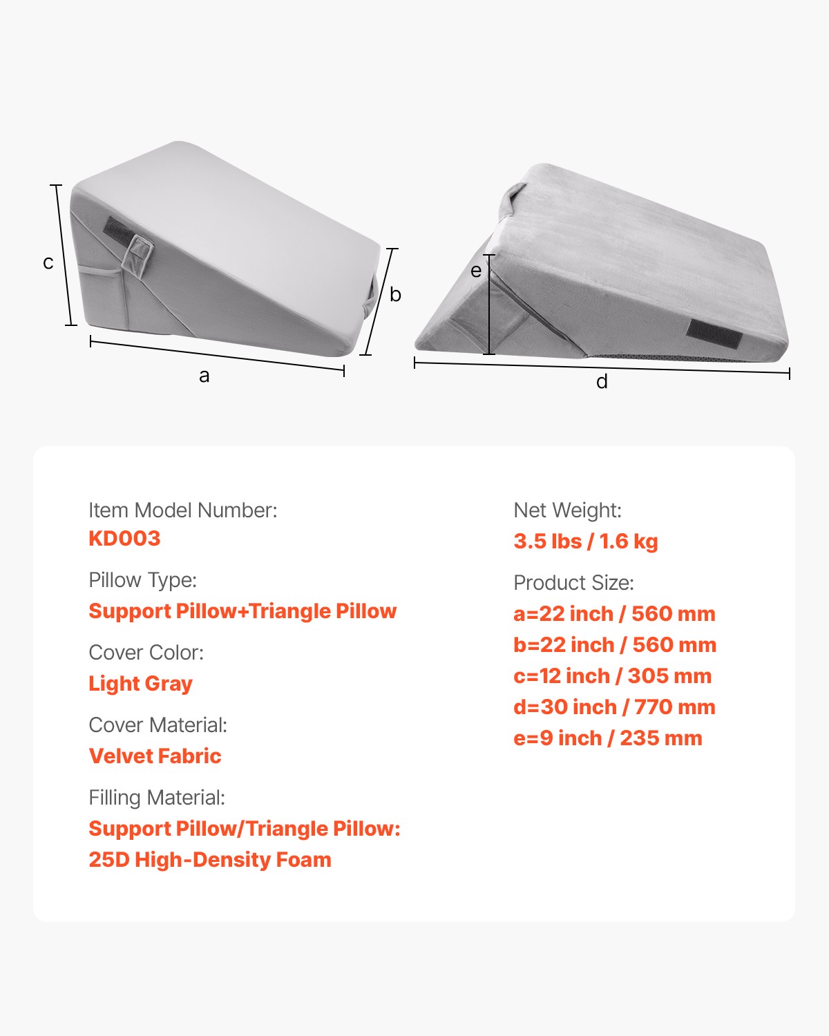 VEVOR Orthopedic Bed Wedge Pillow Adjustable Washable for Back Leg Neck Sleeping