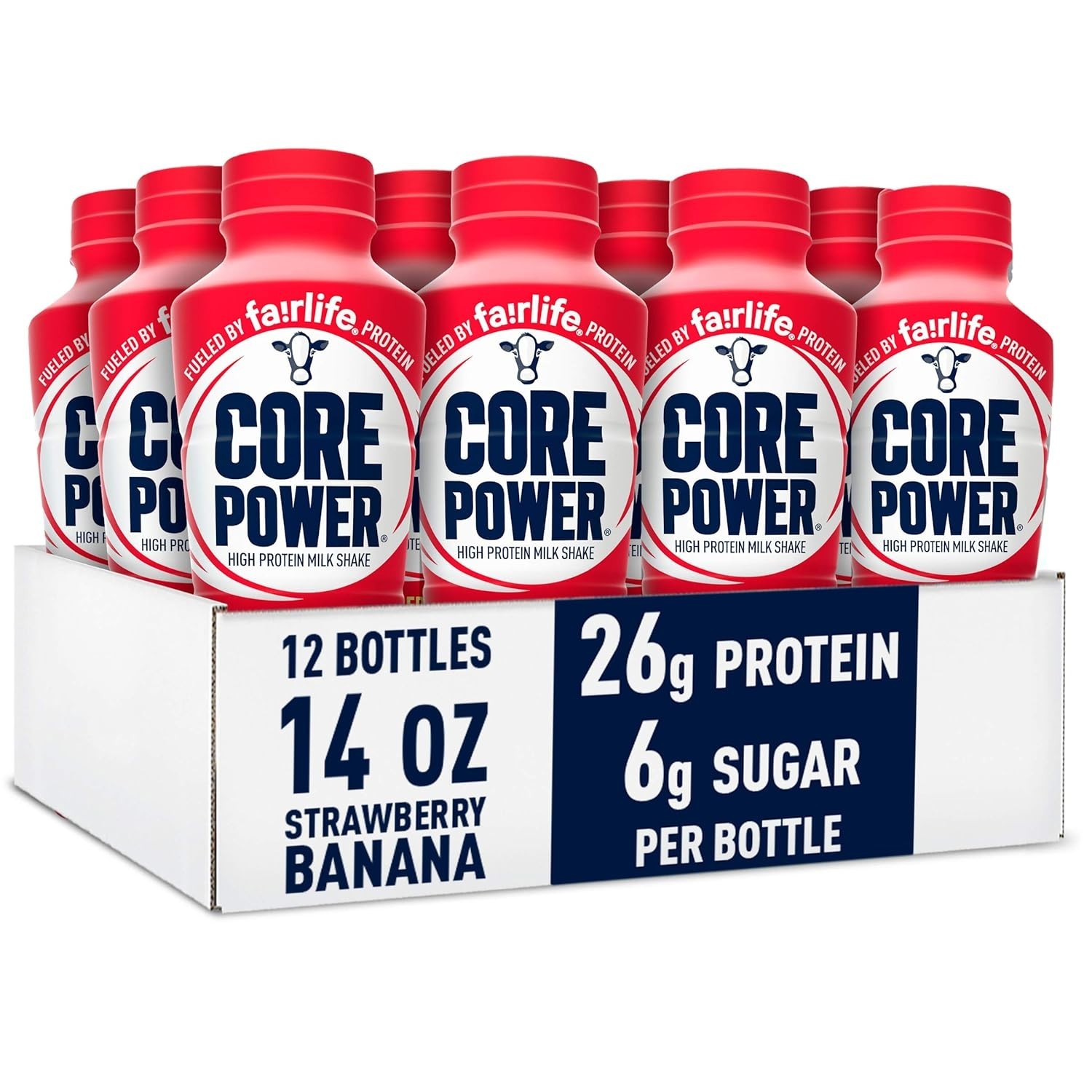 Core Power Protein Shake, Strawberry Banana, 26g Bottle, 14oz, 12 Pack