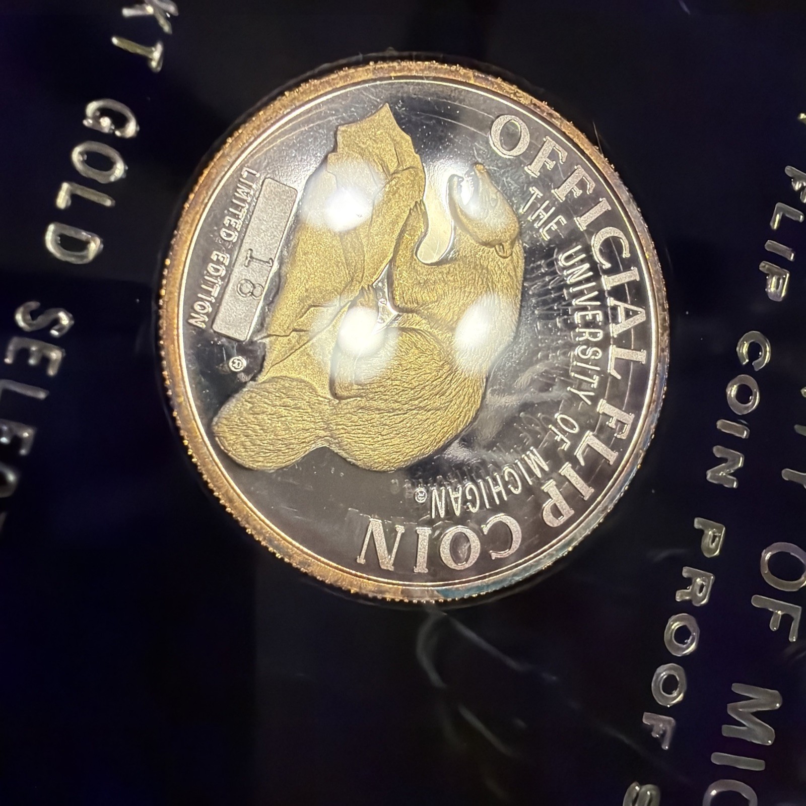 The University Of Michigan 1997 Flip Coin Proof Set 18/500 24KT Gold Pure Silver