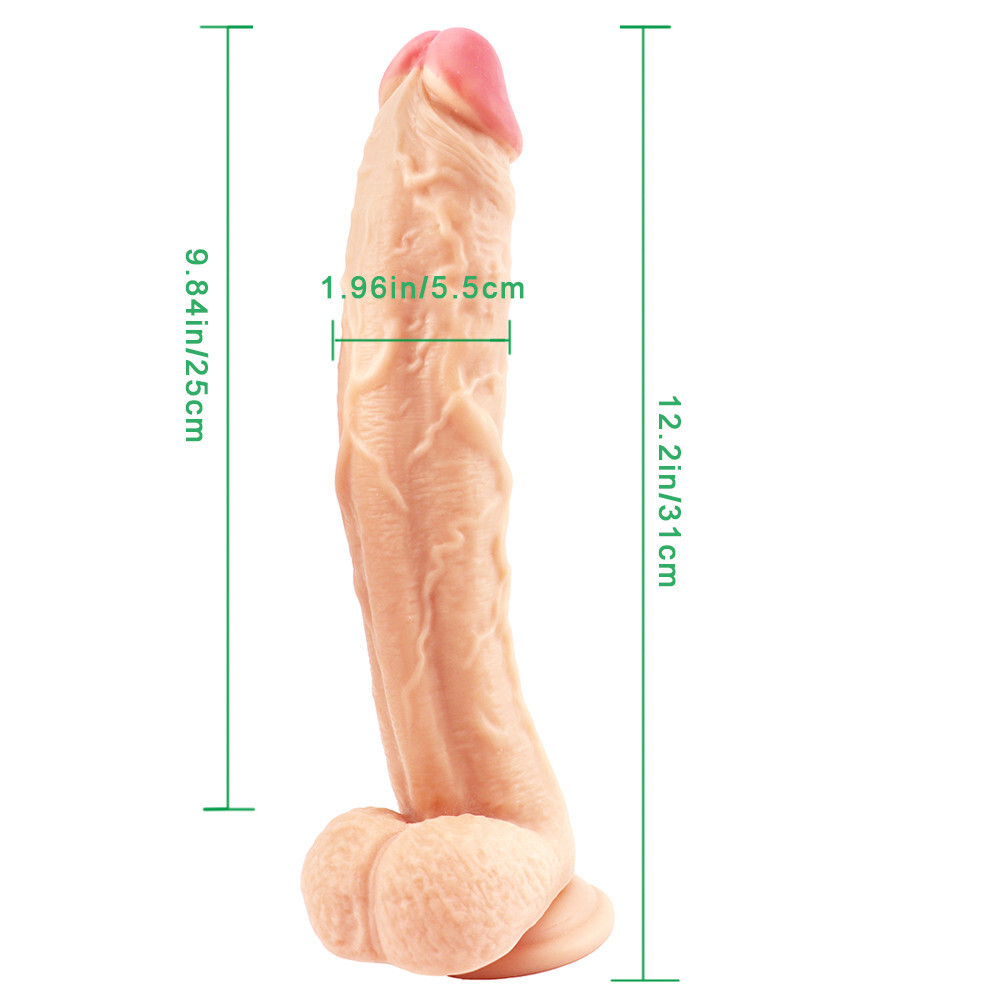 12inch Long Liquid Silicone Realistic Dildo Skin Feeling Huge Big Penis Suction