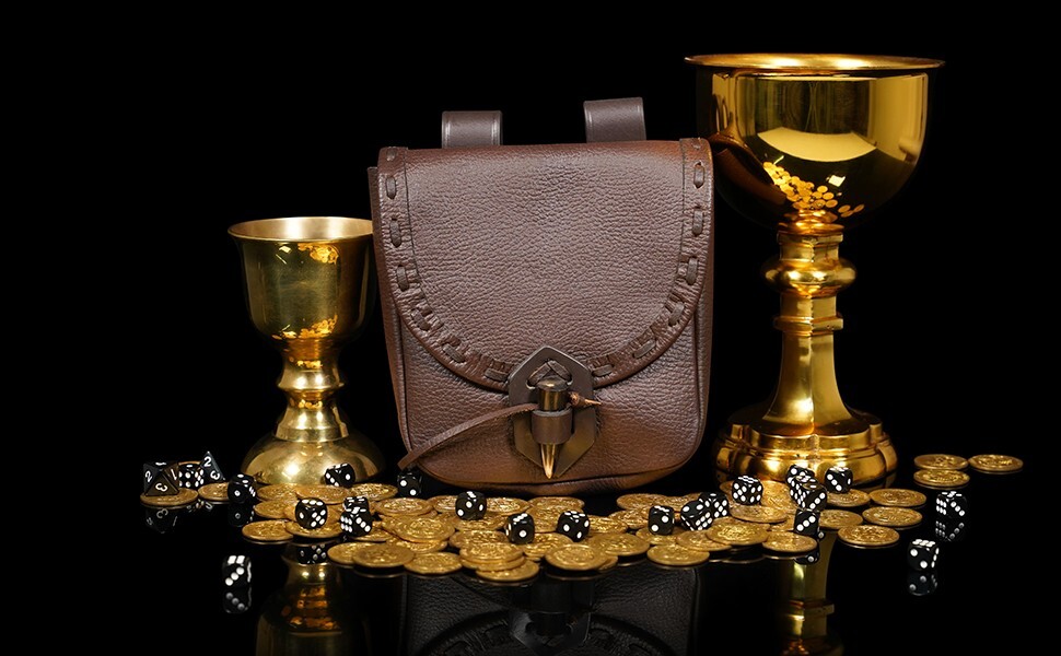 Leather Belt Pouch Medieval Renaissance Reenactment Cosplay Waist Belt Bag Brown