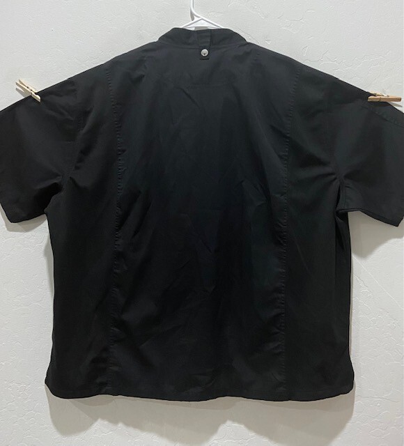 Men's Size 5XL Chef Coat Chef Works Zip Front Cool Vent Side Panels Black EUC