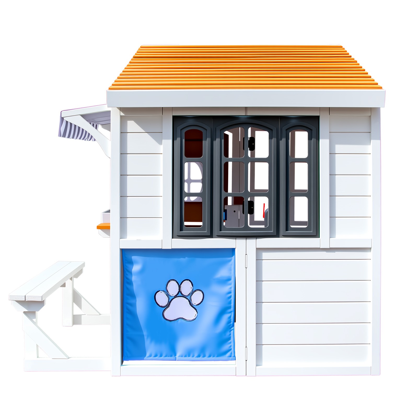 Kids Wooden Playhouse Outdoor Cottage Play Kitchen,Bench,Blackboard,Tic-Tac-Toe