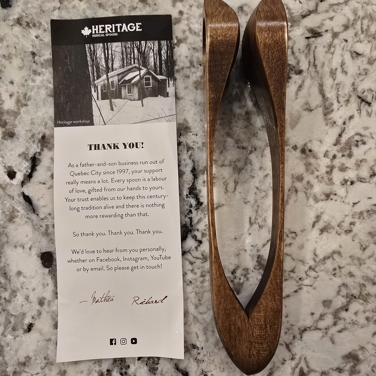 Heritage Musical Spoons Percussion Instrument, Handmade Canadian Maplewood