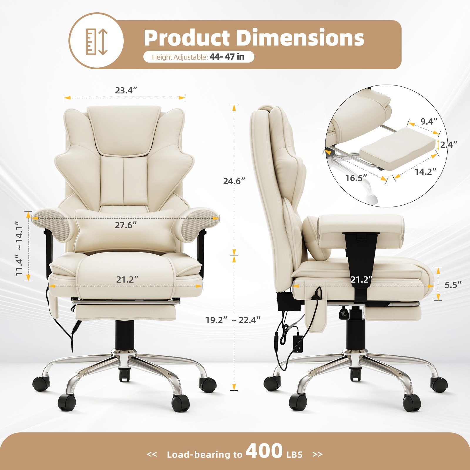 7-Point Massage & Heat Office Chair - High Back Executive Ergonomic Chair