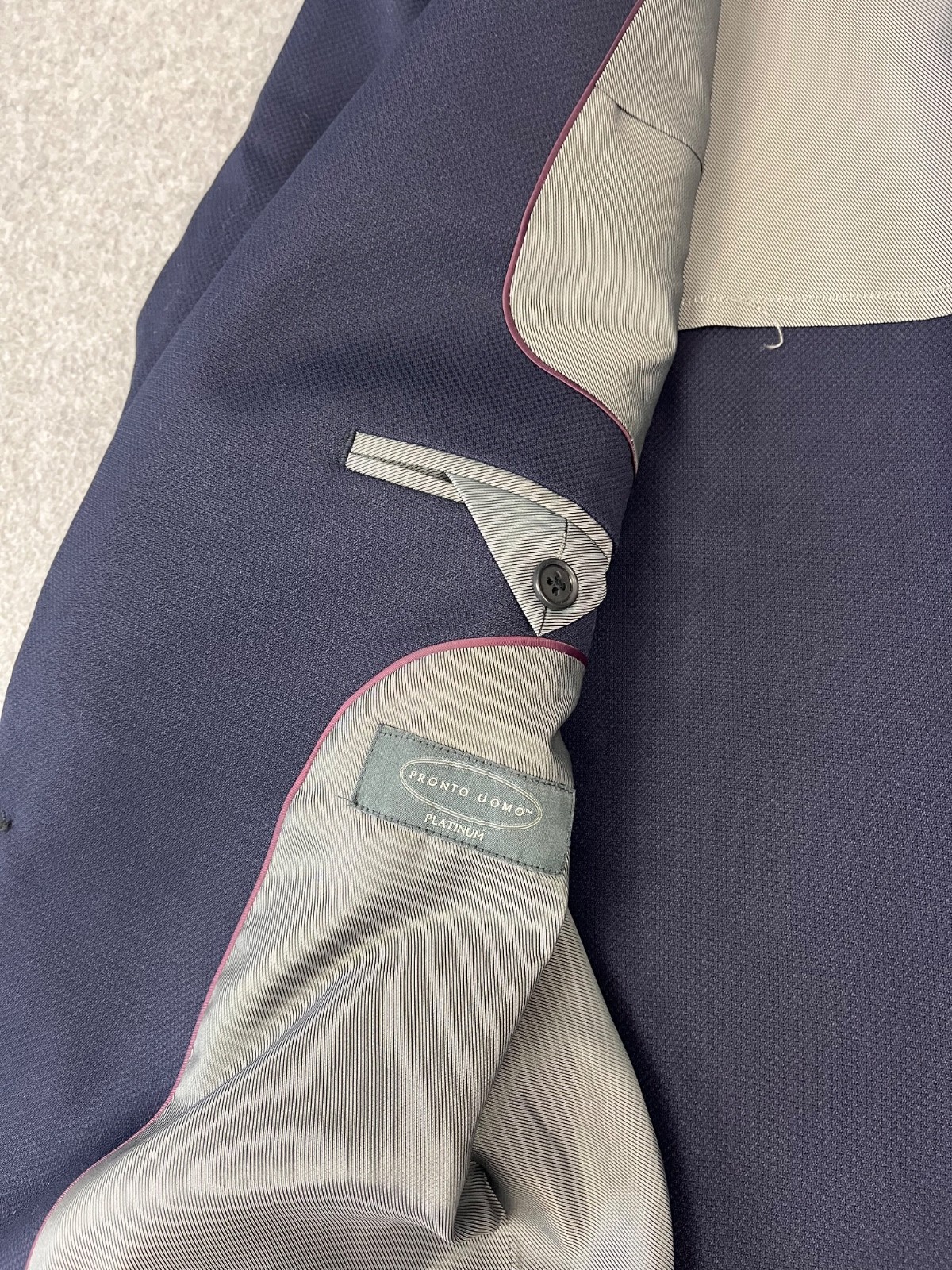 Pronto Uomo Platinum Blazer Mens 42L Navy Wool Blend 2 Button Modern Fit Stretch
