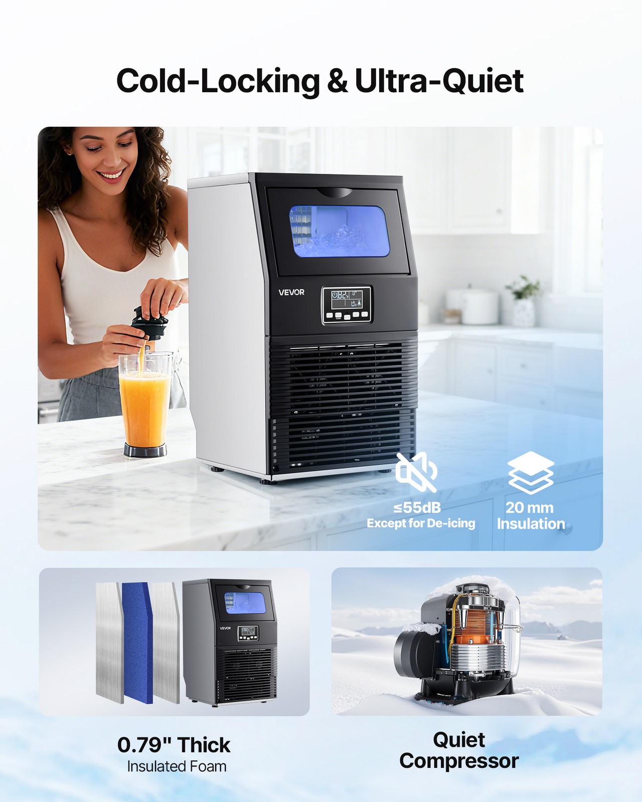 VEVOR Commercial Ice Maker 80lbs/24h Ice Machine 12Lbs Storage Bar Restaurant