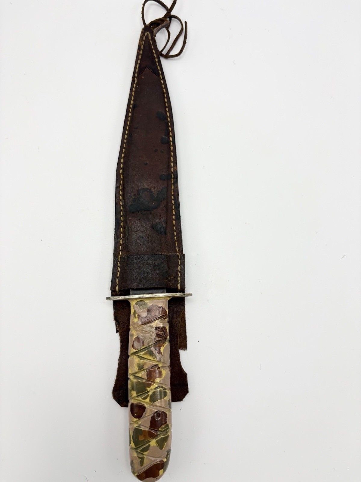 WWII Military Fighting Knife Theater Made Pacific ? w/ Leather Sheath