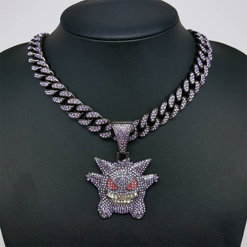 Hip Hop Iced Out Gengar Pendant Necklace with Diamond Cuban Chain Jewerly