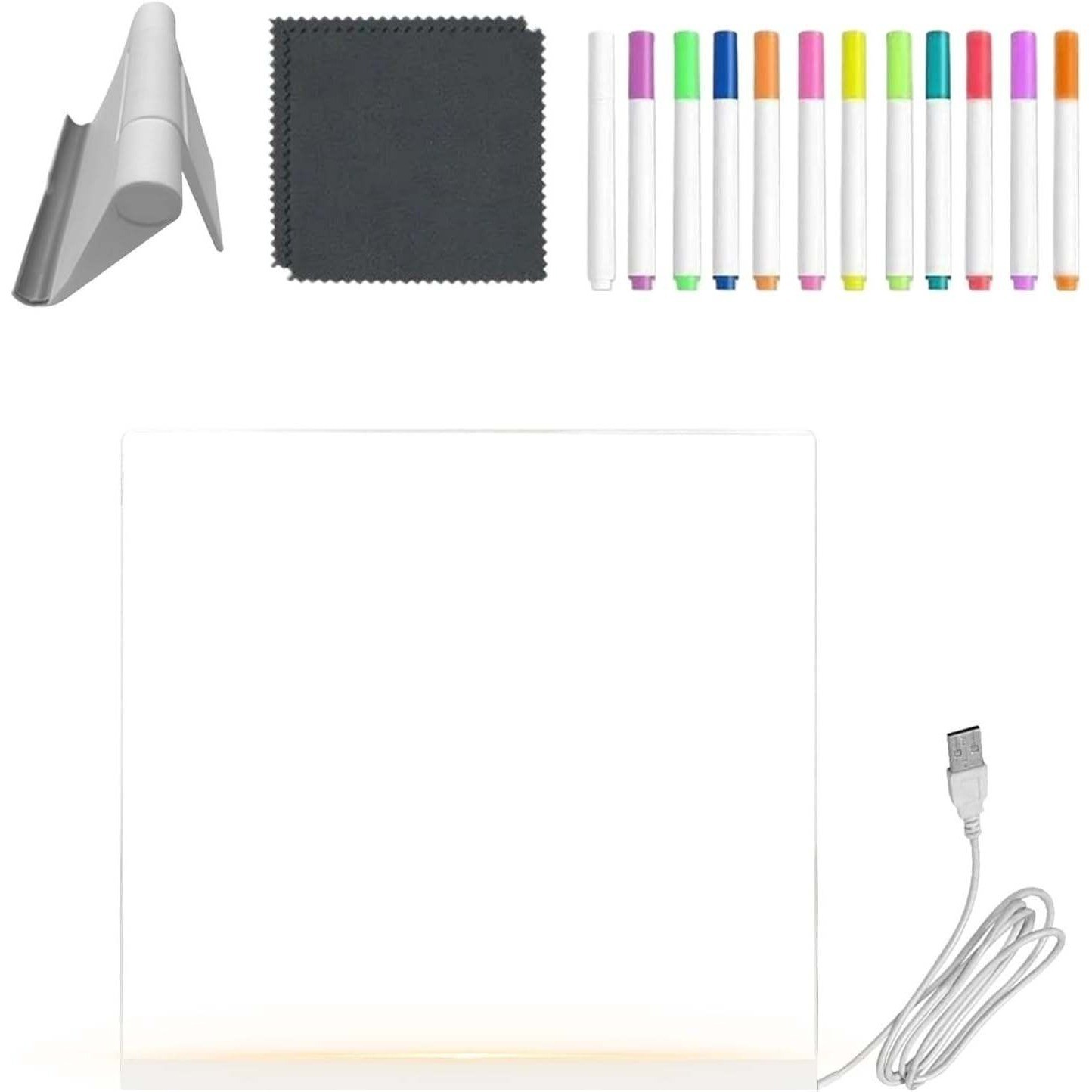 Light Up Drawing Board LED Tablet With Markers Stand Cleaning Cloth USB