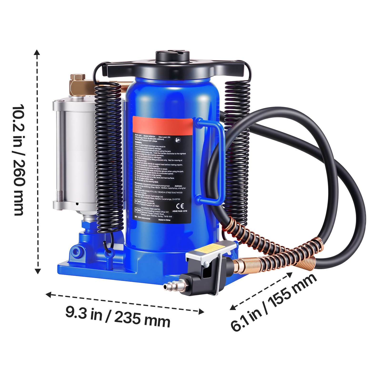 Uimoso 20-Ton Air Hydraulic Bottle Jack for Vehicle Lifting and Maintenance