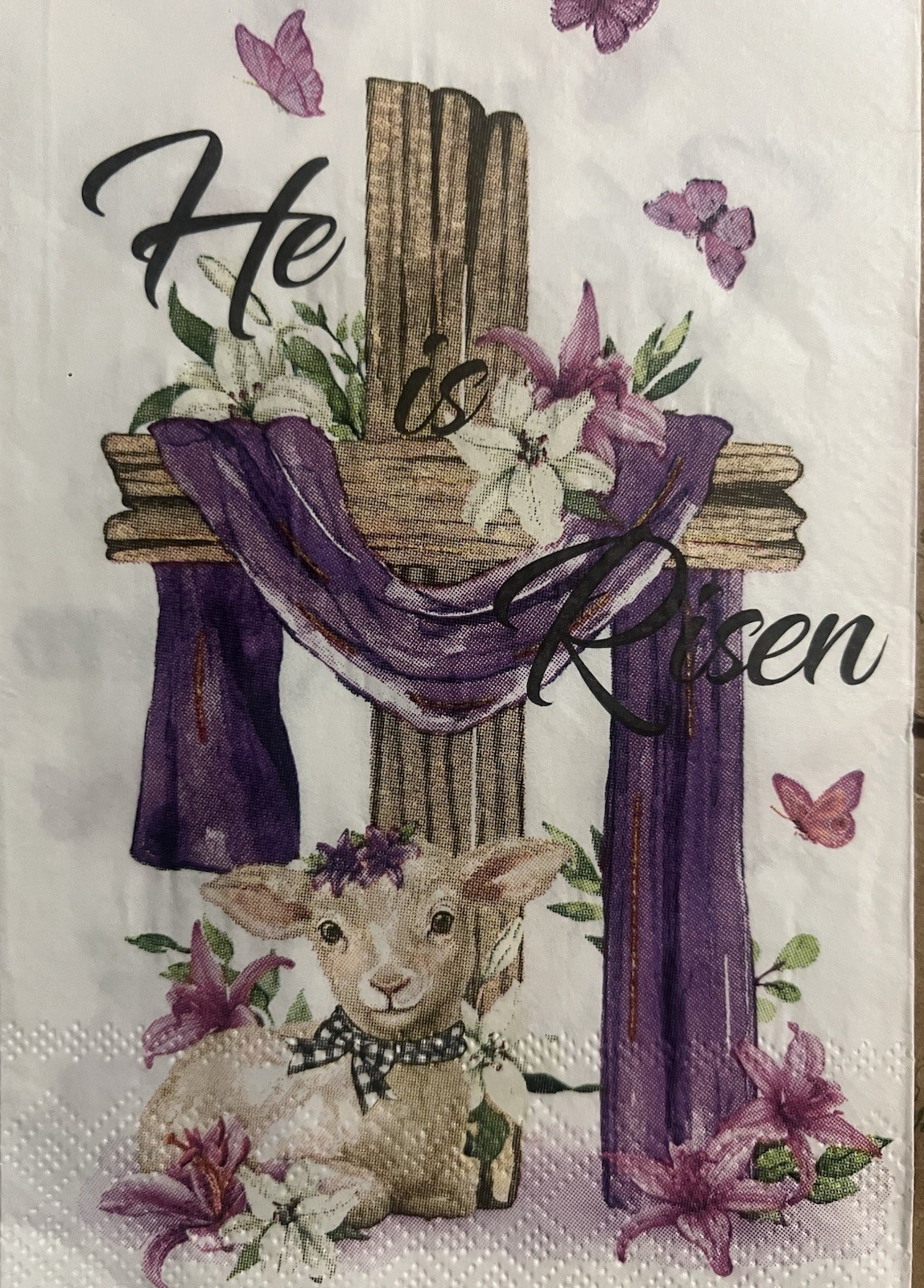 TWO Paper Dinner Decoupage Art Craft Napkins -Easter Cross He Is Risen/Lamb/love