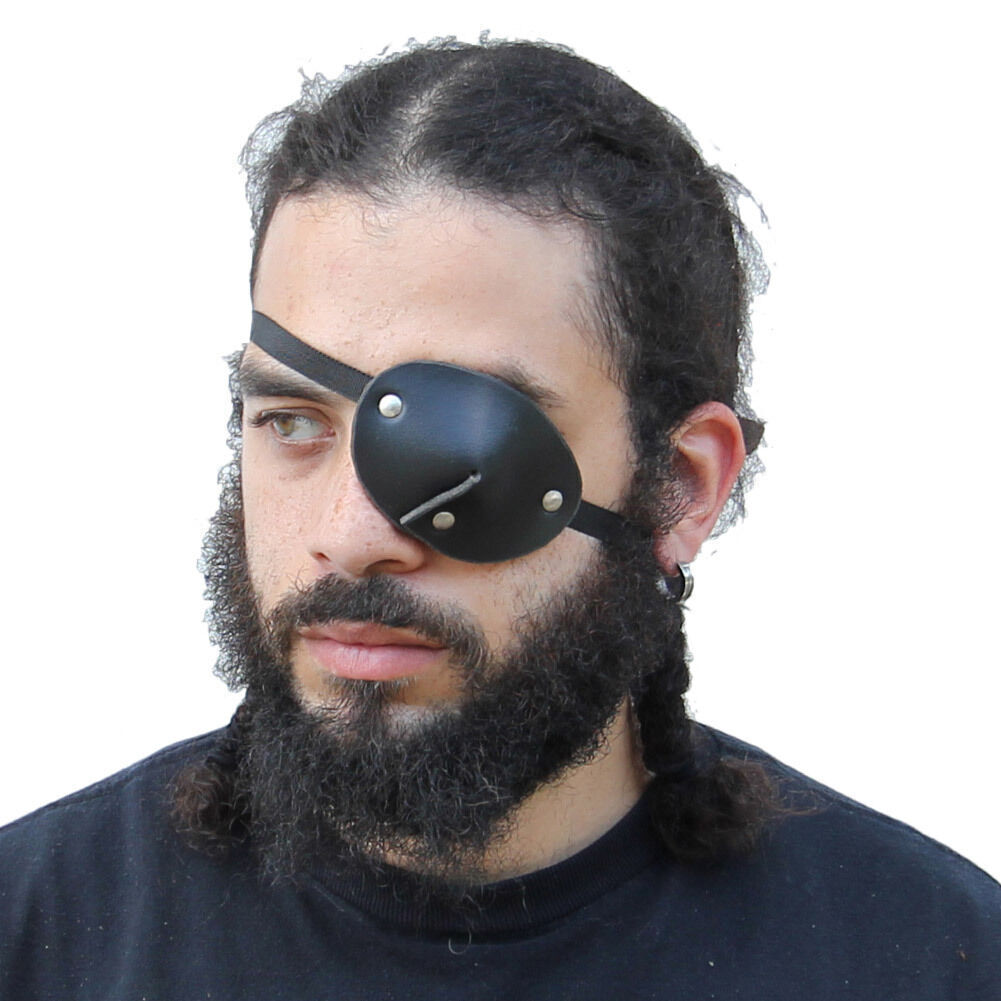 Handmade Leather Pirate Eye Patch, Dark as Night, Ribbon Ties, 100% Genuine