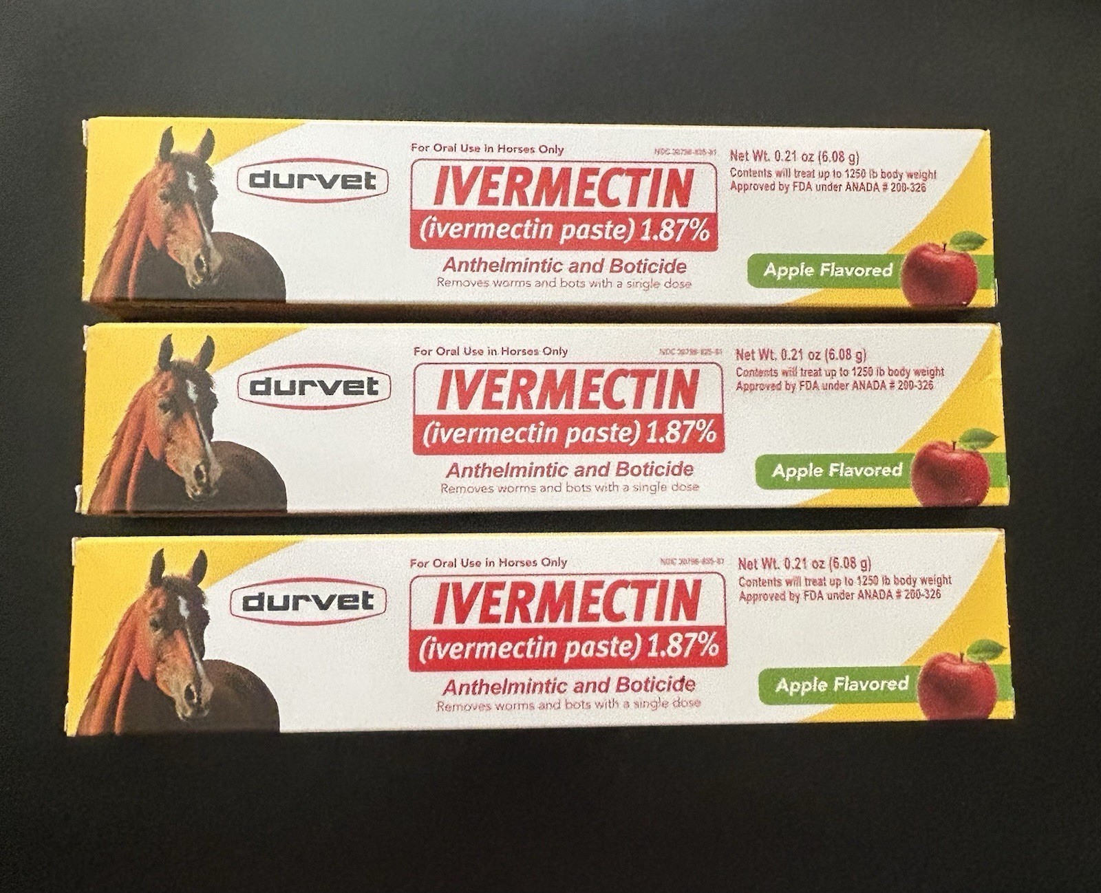 3 pack New In Box Paste Horse Dewormer Apple Flavor  Exp 9/2027 dur-vet wormer