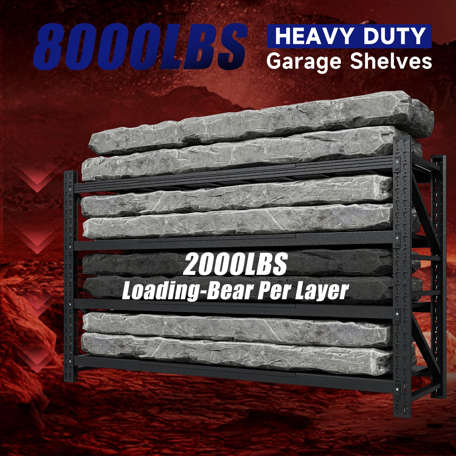 8000lb Heavy Duty Steel Shelves 68"W, Garage/Warehouse Rack Metal Storage Rack