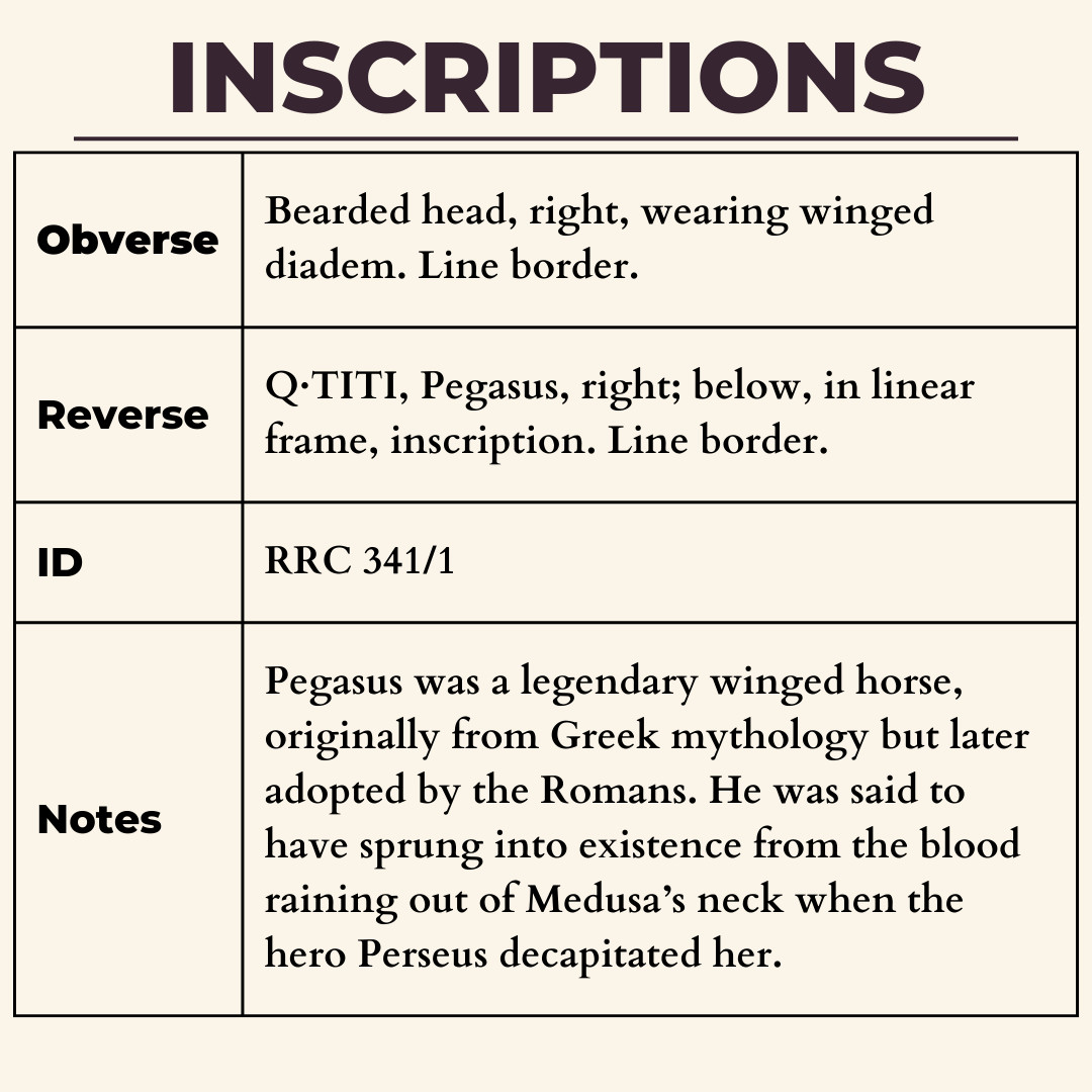 Pegasus Denarius Ancient Roman Republic Silver Coin 90BC NGC VF Titius