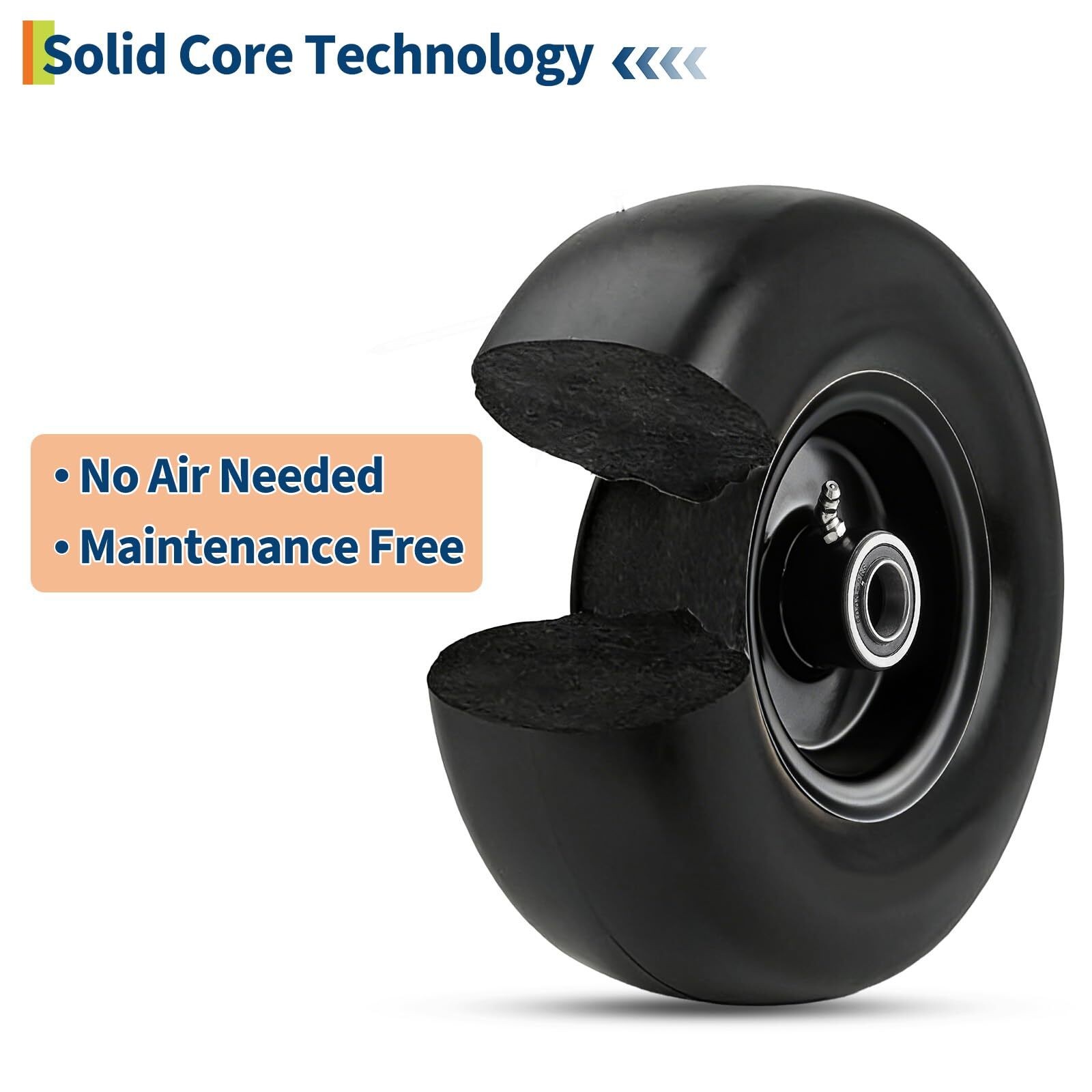 2 pack 13x6.50-6 Flat Free Tire Wheel Set w/ Bearing For Zero-Turn Lawn Mower