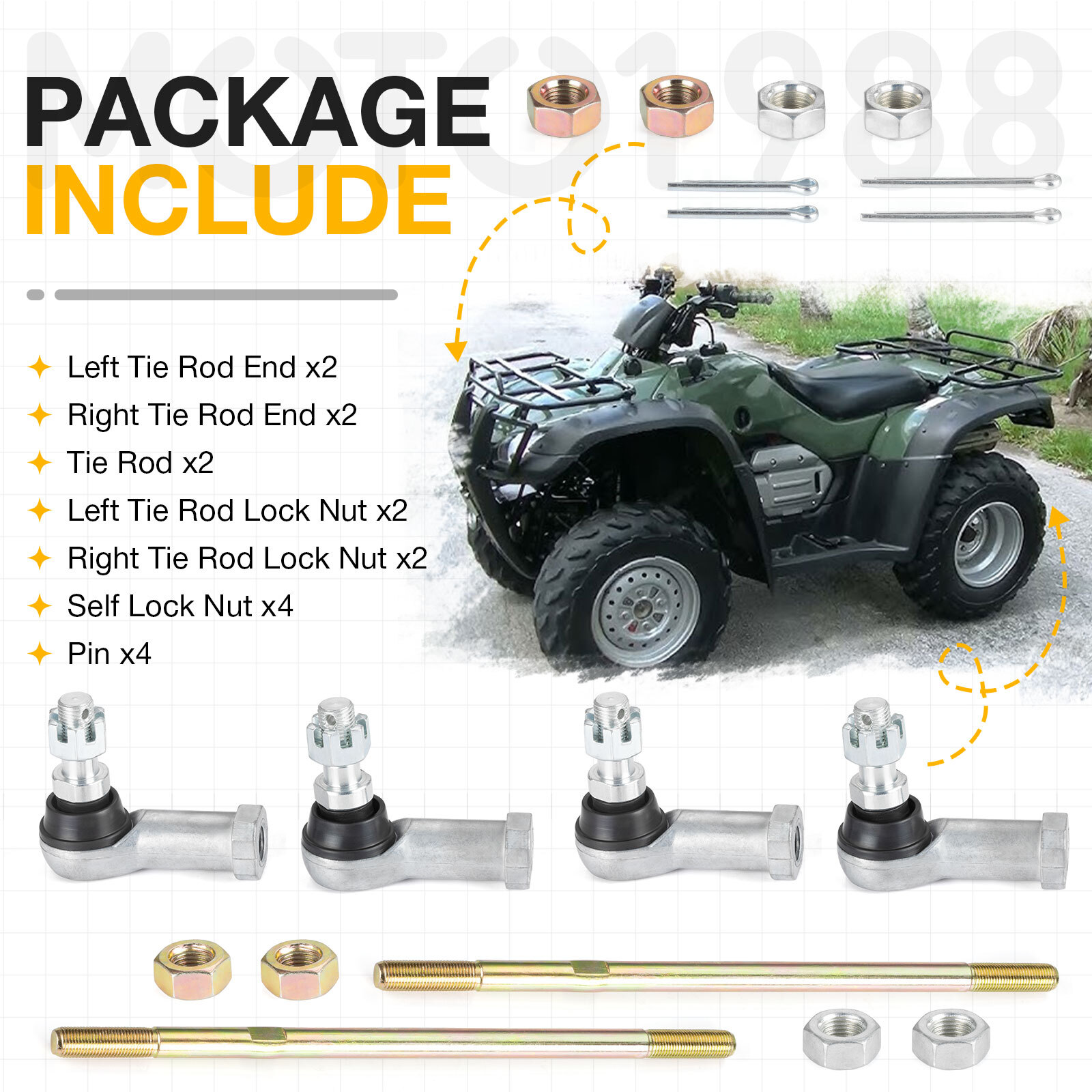 Tie Rods with End Kit for Honda Rancher 350 TRX350 400 TRX400 ATV 53158-HP5-003