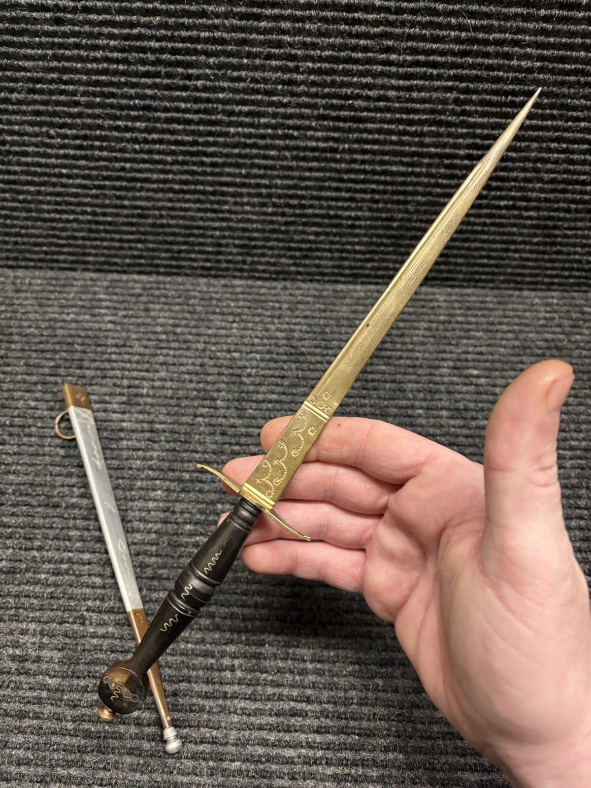 Vintage Luzon Philippine Dagger Engraved Brass Blade Scabbard Tourist Souvenir