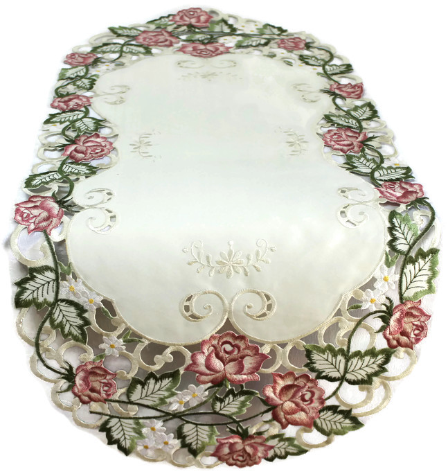 Doily Boutique Table Runner, Doily, Mantel Scarf with Victorian Pink Roses