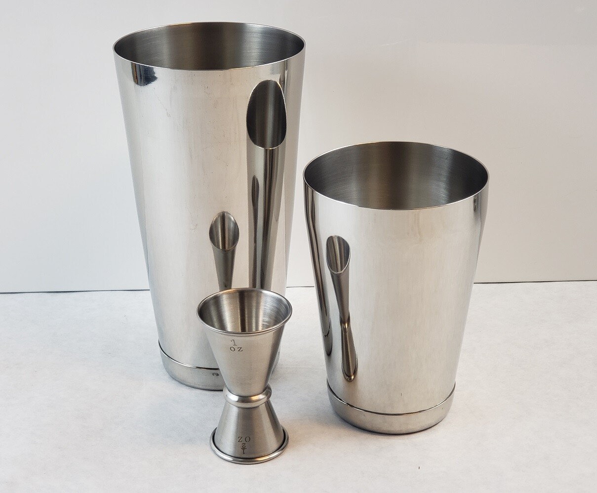 3 Piece BAR WEIGHTED COCKTAIL SHAKER Stainless Boston Mixing Tin & Jigger Set