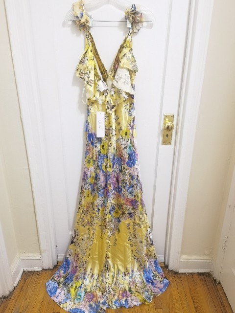 NWT CAMILLA Embellished floral ruffled silk satin maxi dress