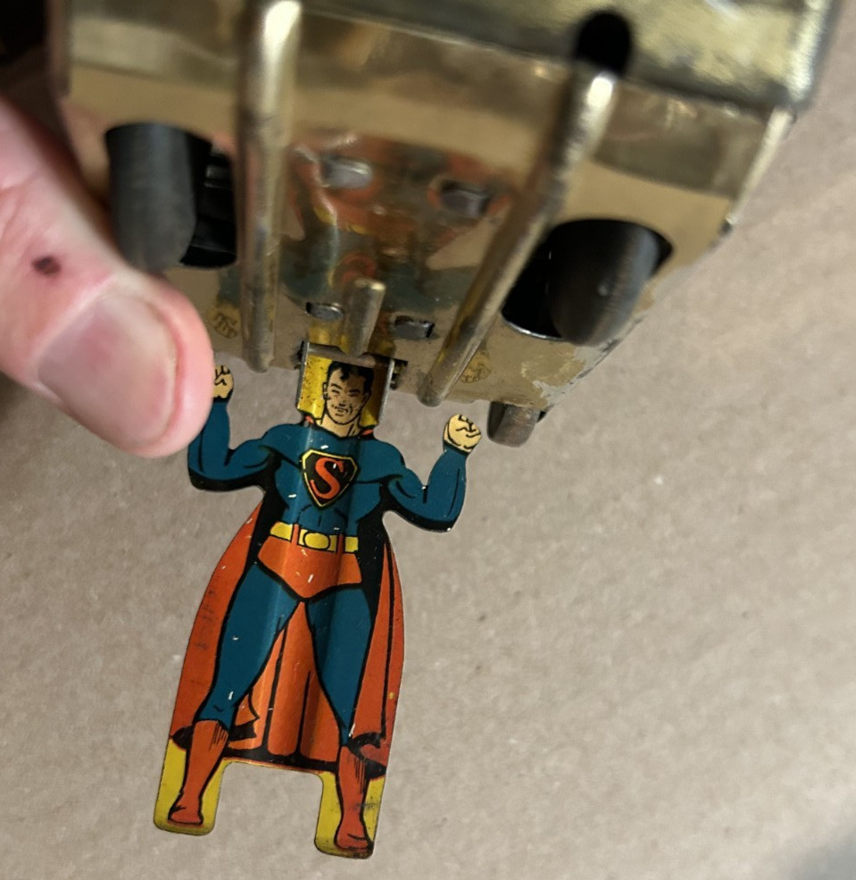1950's Mechanical SUPERMAN TURNOVER TANK Marx Tin Wind-Up w ORIGINAL BOX RARE