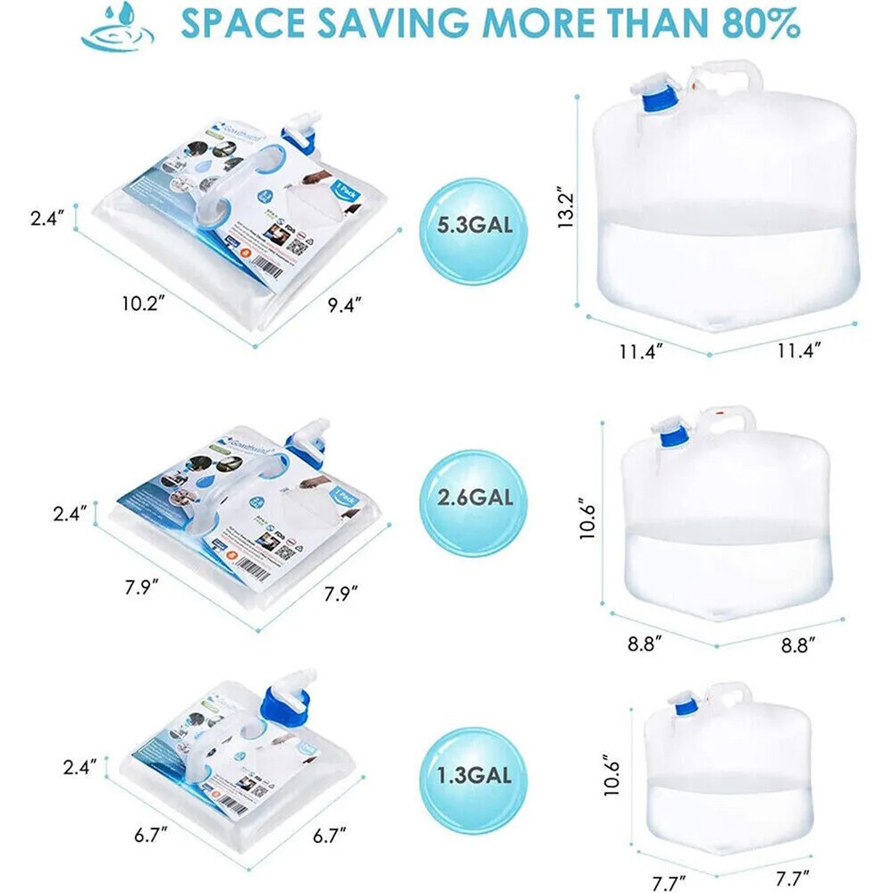 2 Pack 10 Gal Collapsible Water Container Water Storage Jug with Spigot Camping