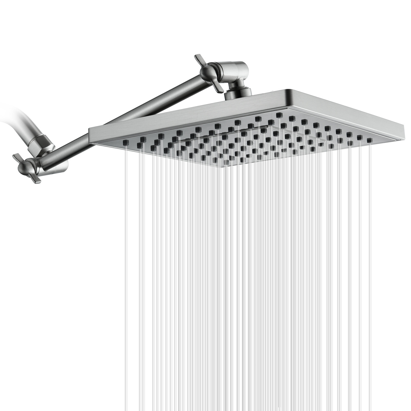 New BRIGHT SHOWERS Rain Shower Head with 10 Inch Adjustable Extension Arm Combo