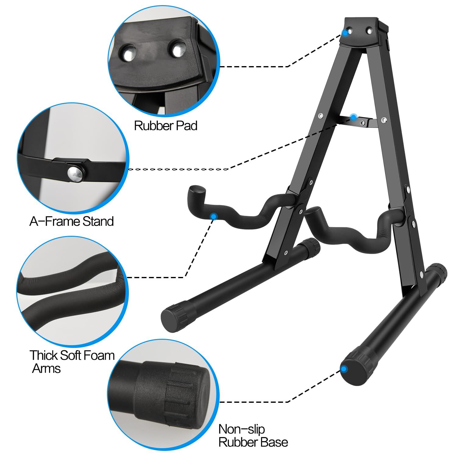 Guitar Stand A-Frame Folding Guitar Stand w/ Non-Slip Rubber and Foam Arms