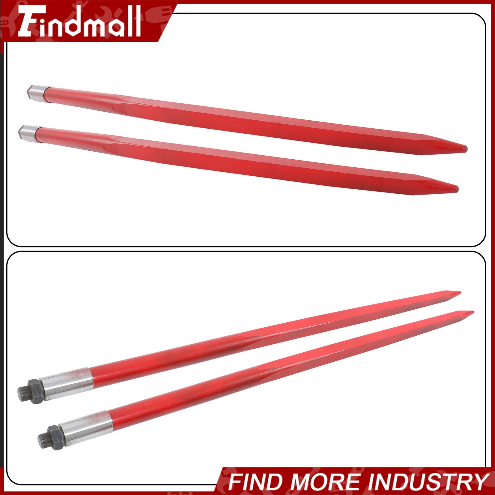 2-Pack Red Hay Bale Spear 49" 4500 lbs Capacity Spike Fork For Loaders Tractors