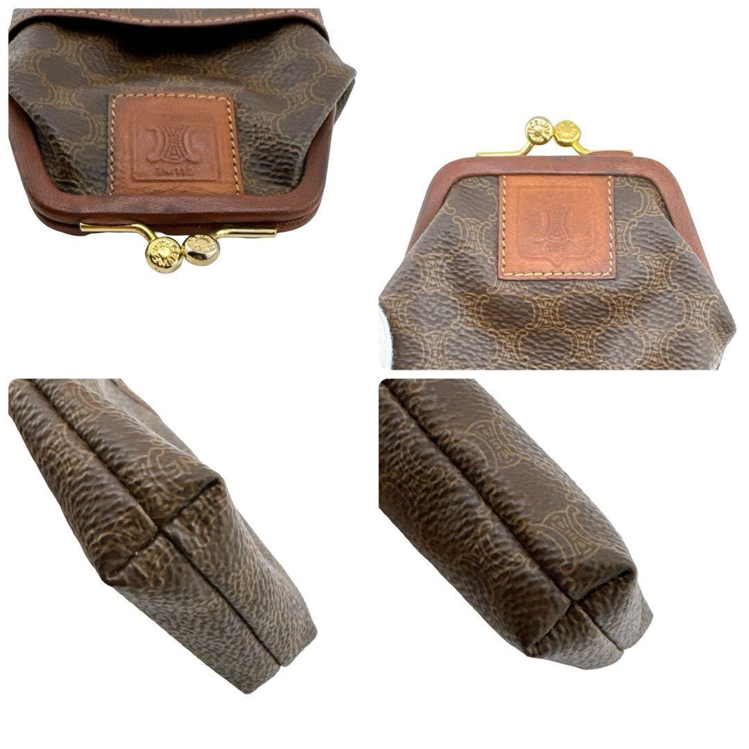 Celine Macadam Pattern Coin Pouch Clasp Accessory Case Leather Brown Used