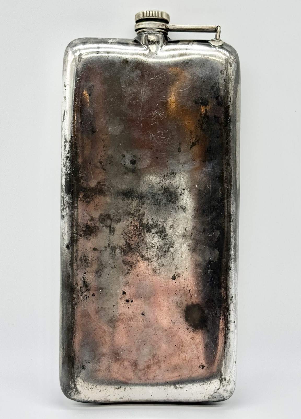 Antique E & J Bass Silver Plated Hammered Hip Flask Art Deco