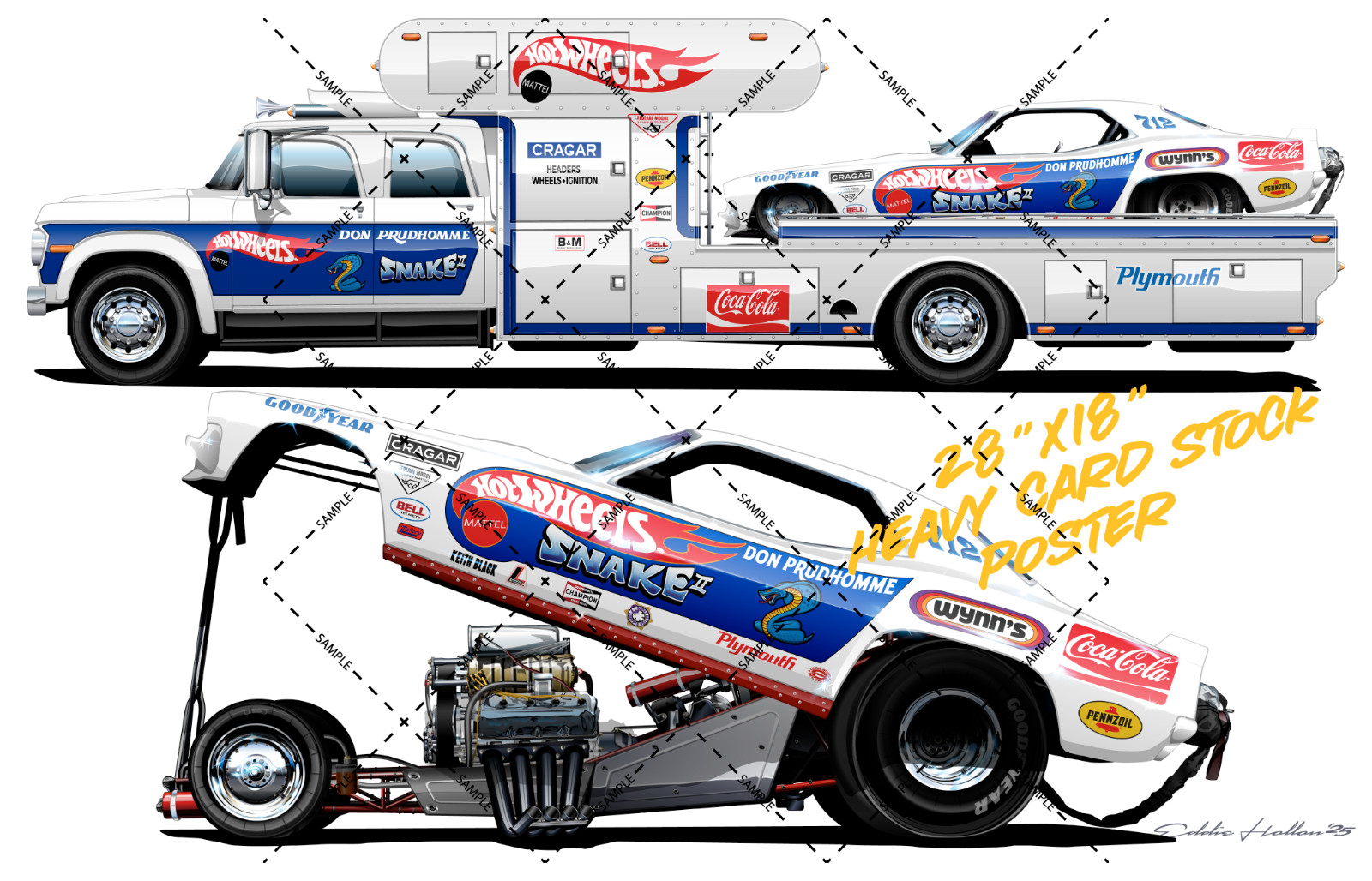 Set of 5 Snake & Mongoose I & II Funny Car & Hauler 28X18" Poster 022-026