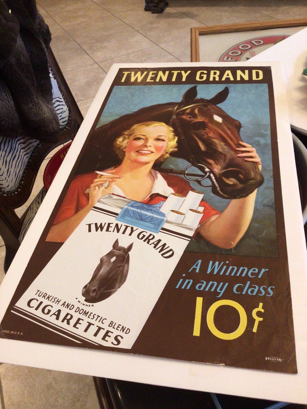 Vintage Original Twenty Grand Cigarette Poster Circa 1920’s