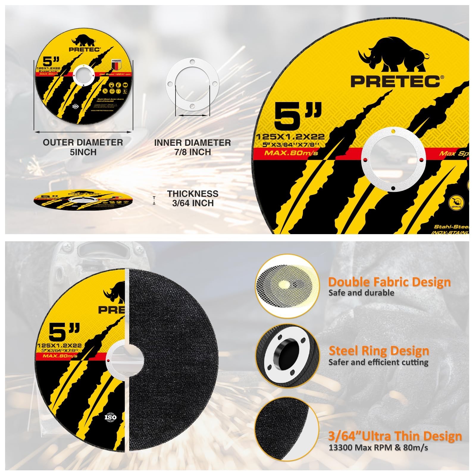 55-Pack 5 Inch Cut-Off Wheels,Professional Metal Cutting Discs for Angle Grinder