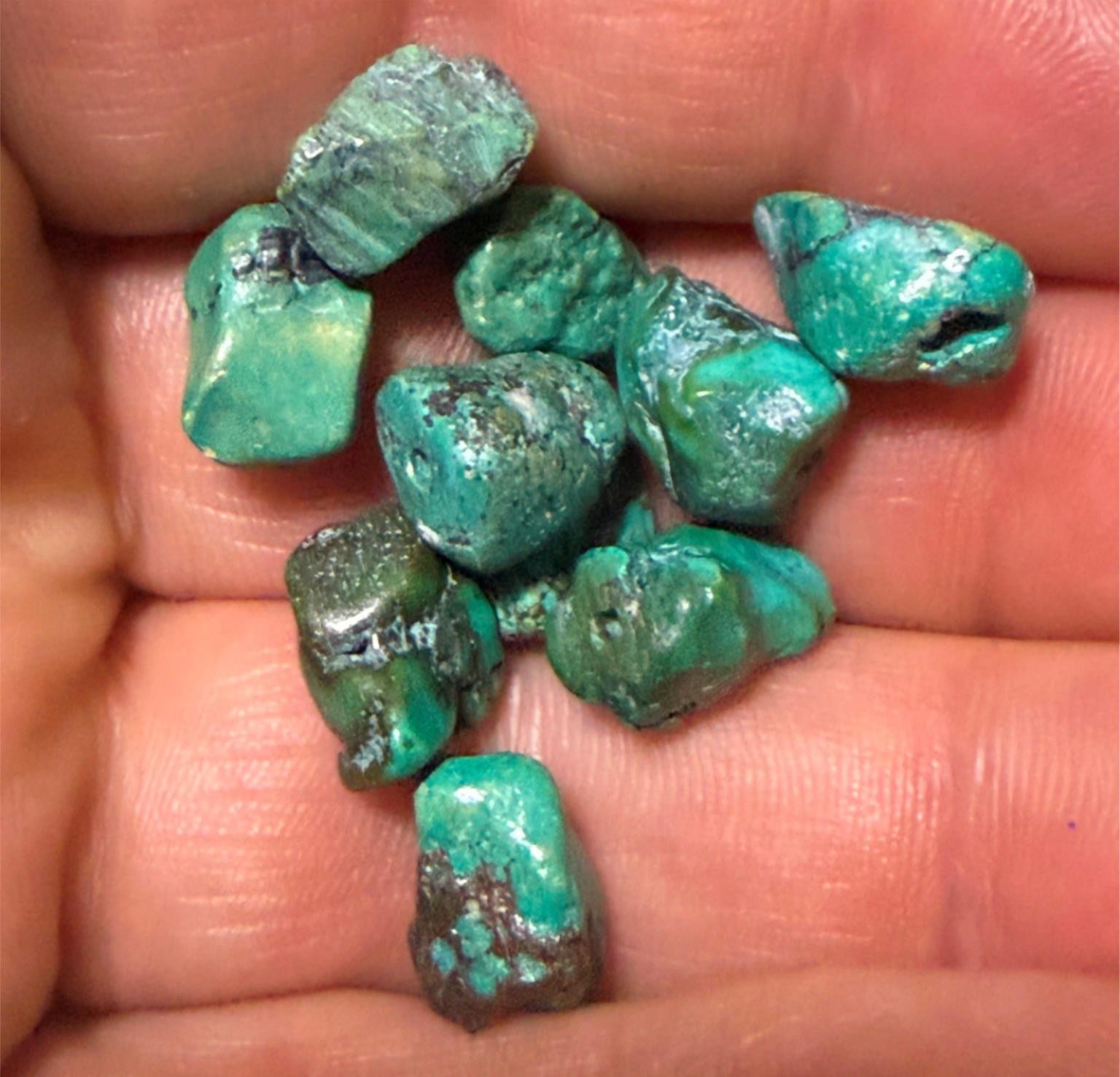 (10) Original Navajo Indian Green Turquoise Trade Beads Nuggets Fur Trade 1800's