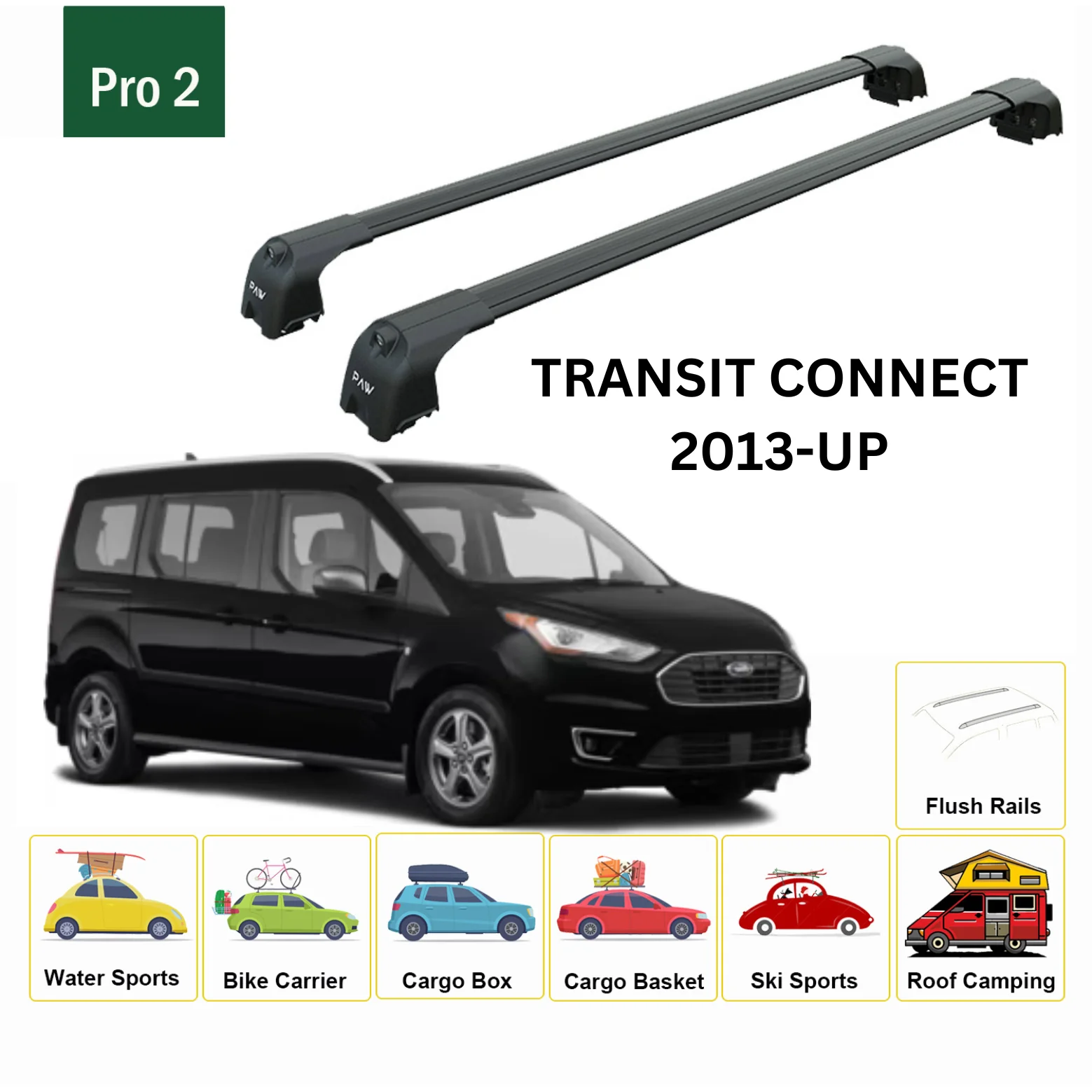 For Ford Transit Connect LWB 2013-Up Roof Rack Cross Bars Metal Bracket Flush Ra