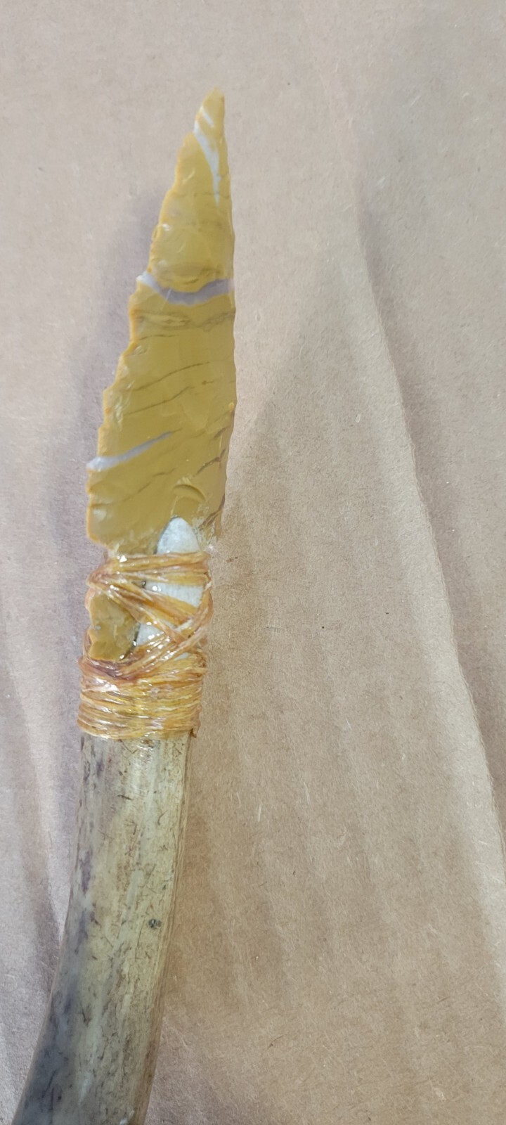 Native American Stone Blade w/Deer Antler Handle Jasper Oregon Dbl. Edge Nice!