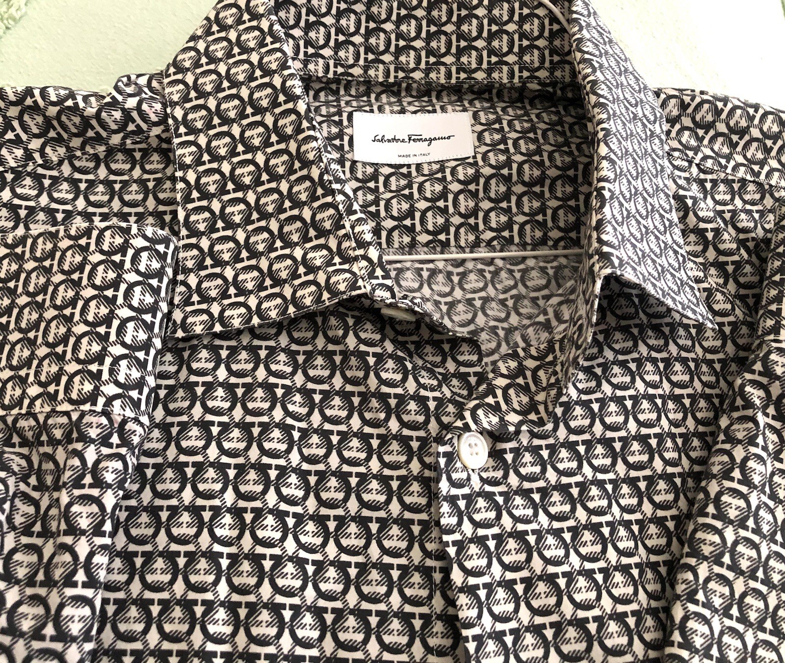 Salvatore Ferragamo Italy Gancini Logo All Over/Button L/S  Shirt Men's Size XXL