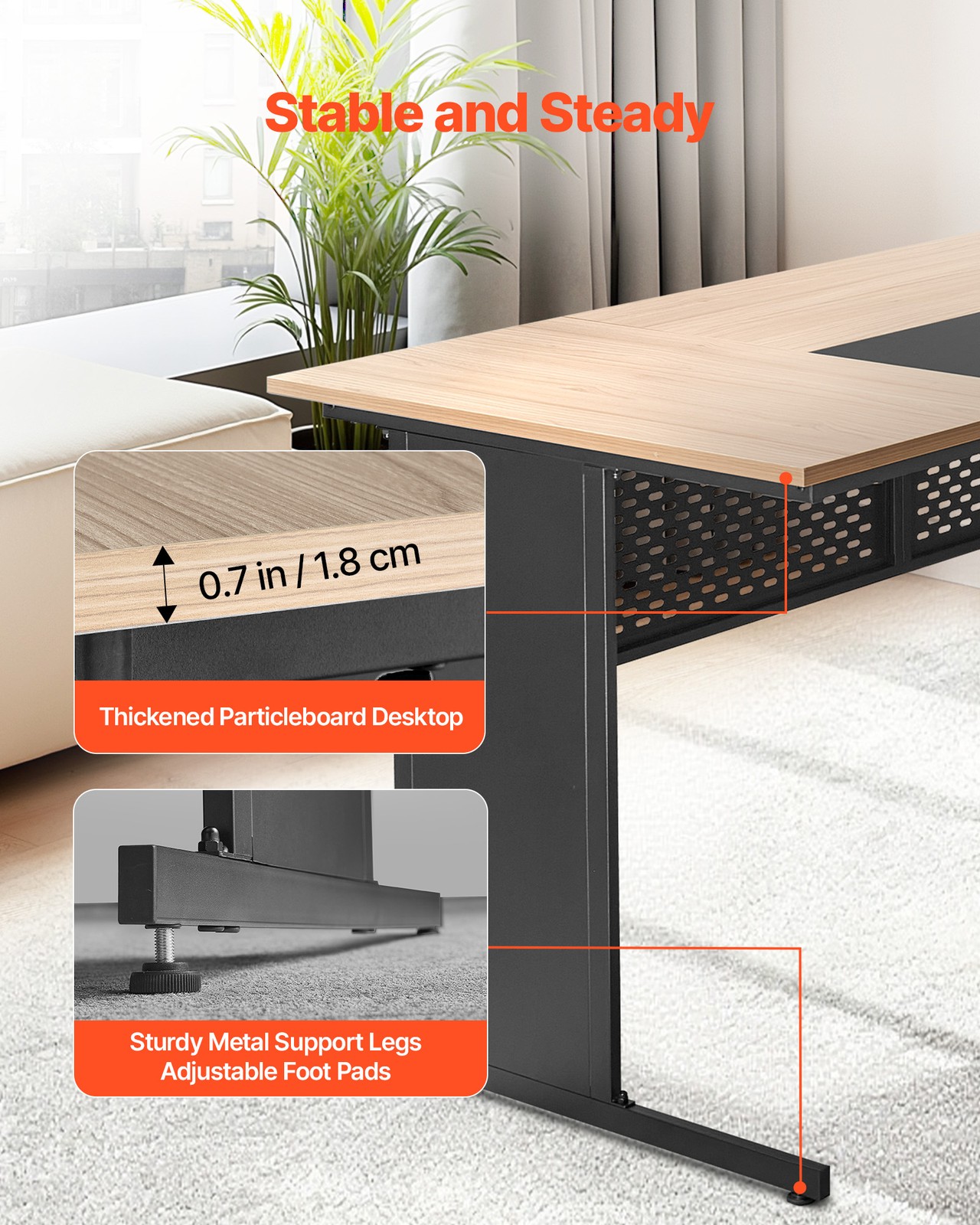 VEVOR L-Shaped Reversible Executive Desk with Drawers & Storage Cabinet 350 LBS