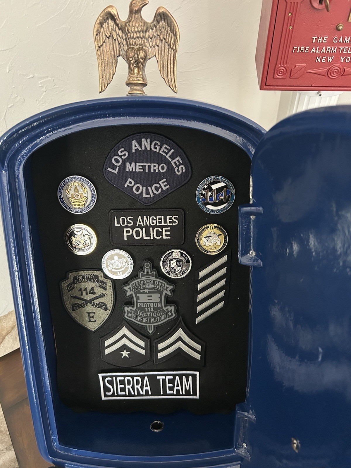 Gamewell Police Call Box With Matching Pedestal And Brass Eagle