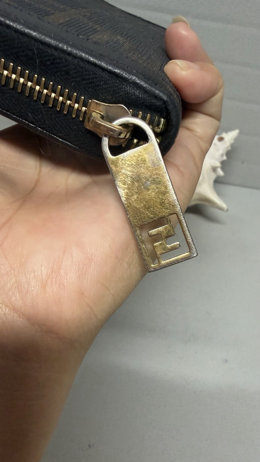 Vintage Classic FENDI ZUCCA Brown/black Trim Continental Zip Around Wallet