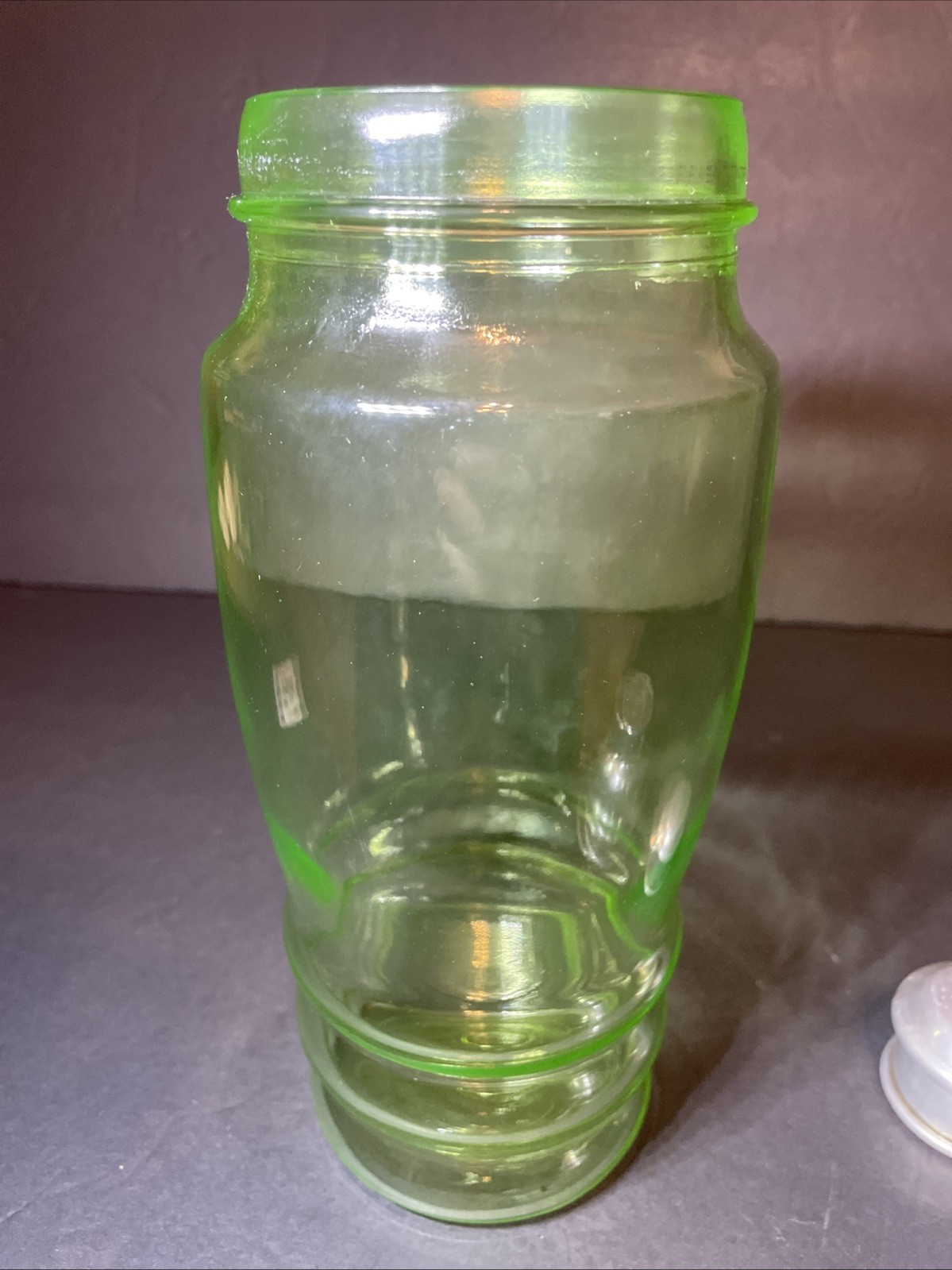 Vintage Green Uranium Glass Martini/Cocktail Shaker With Lids 11 Inches