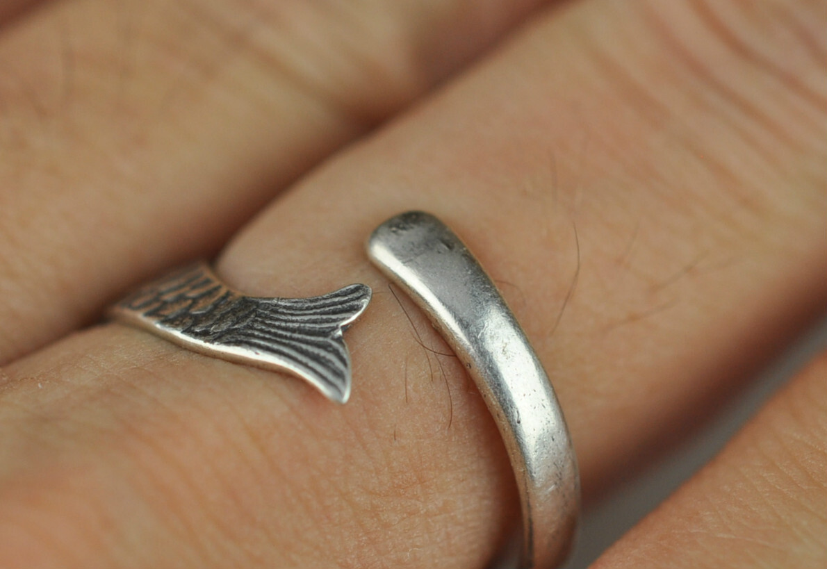 Dainty Solid 925 Sterling Silver Small Fish Adjustable Spoon Ring
