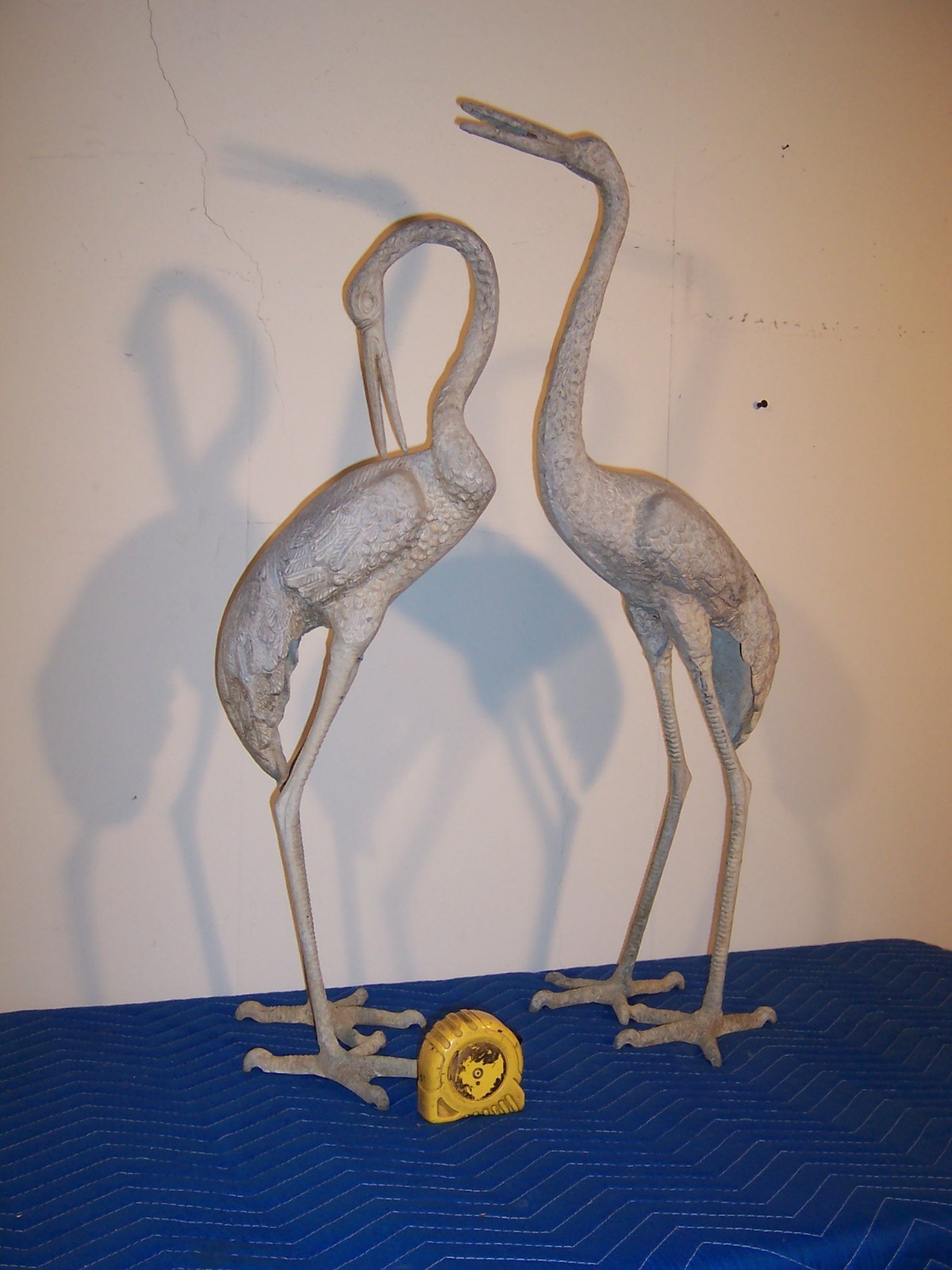 Vintage Weathered Aluminum Egret Crane Bird Garden Pond Statues