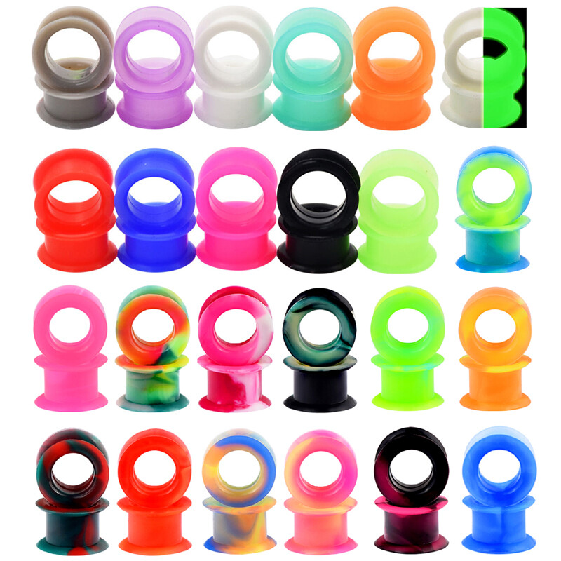 48PCS/LOT Thick Silicone Ear Gauges Double Flared Earskin Tunnels Plugs Expander