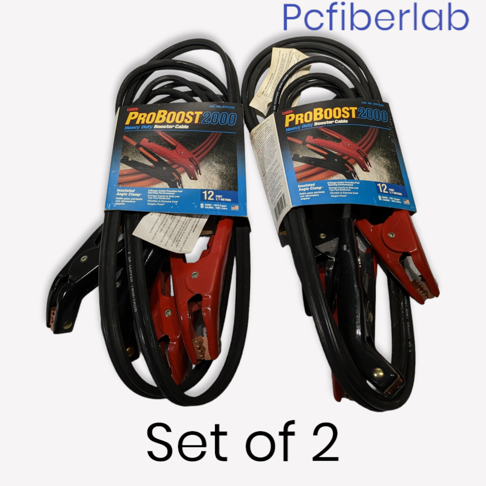 Set of 2 ProBoost 2000 8 AWG 12ft HD Jumper/Booster Cable 100% PURE-COPPER
